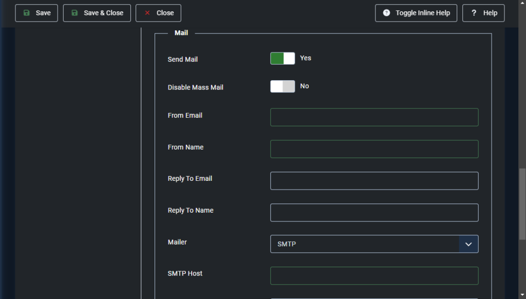 bagian opsi mail joomla 5