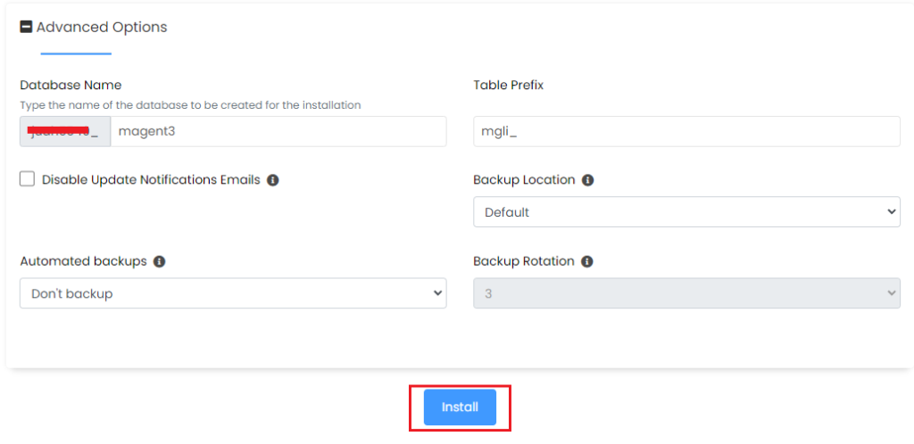 Advanced Options Install