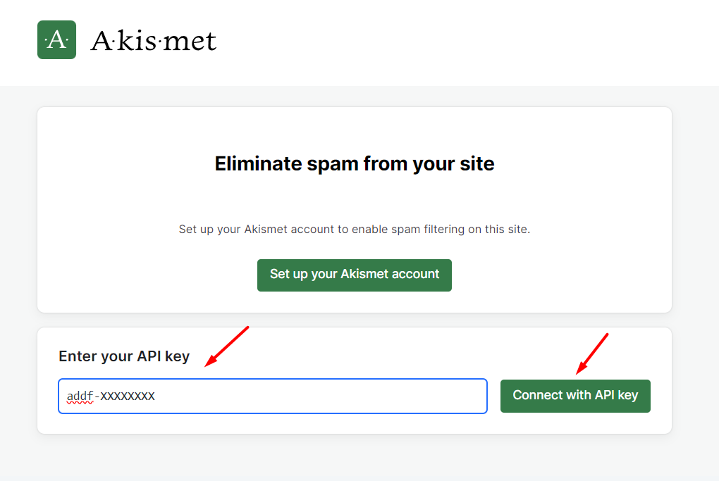 Enter Akismet API Key