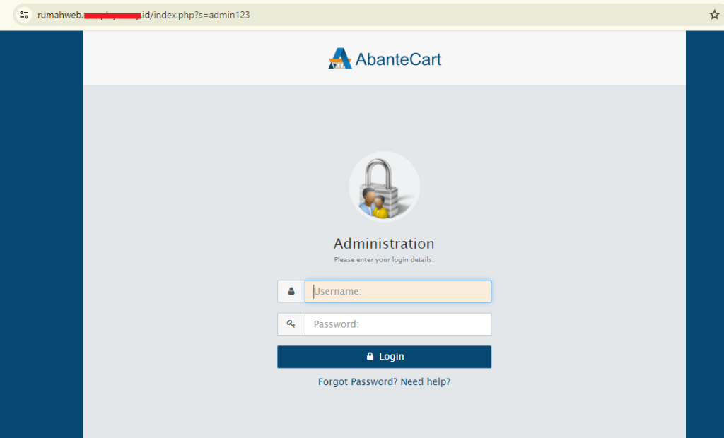 Halaman Login Admin AbanteCart