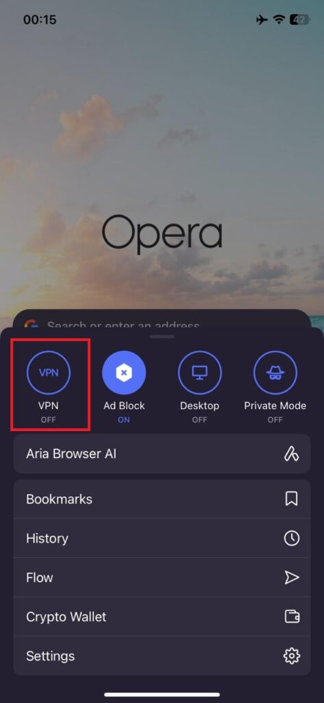 mengaktifkan opera vpn ios