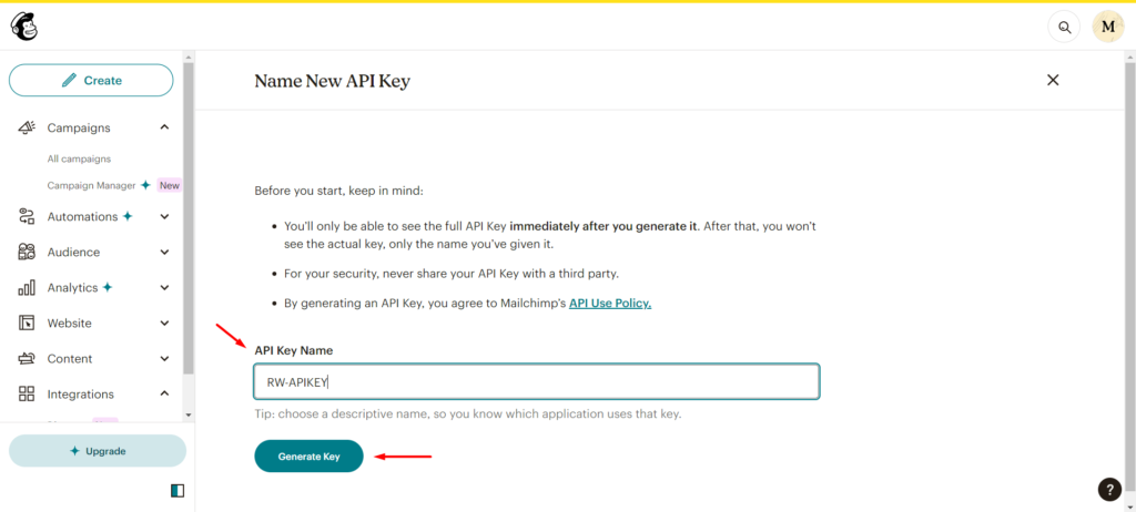 Generate Api Key