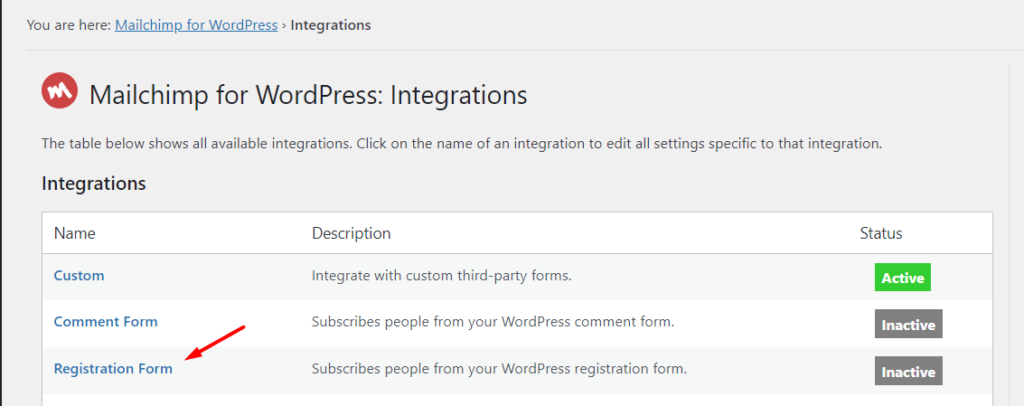 Intergrations Registration form