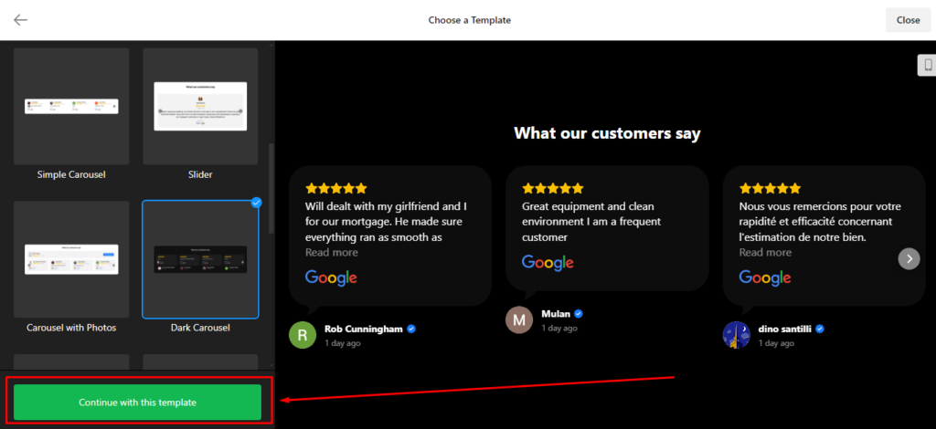 Template widget Google review