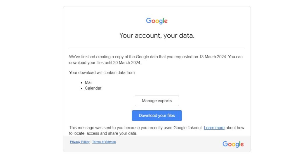 Google Taketour Download backup Gmail