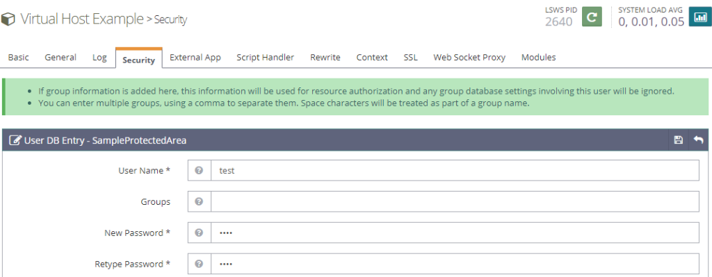 Buat user kredensial HTTP Auth CyberPanel