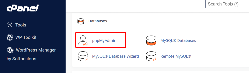 Menu phpMyAdmin di cpanel