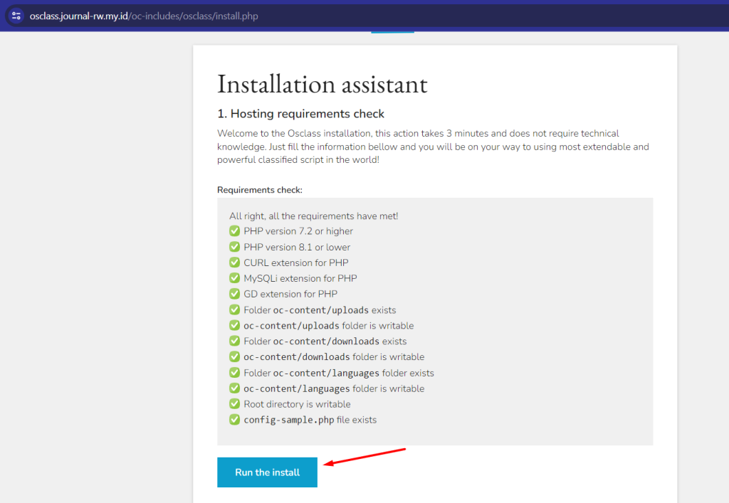 pengecekan requirement osclass manual