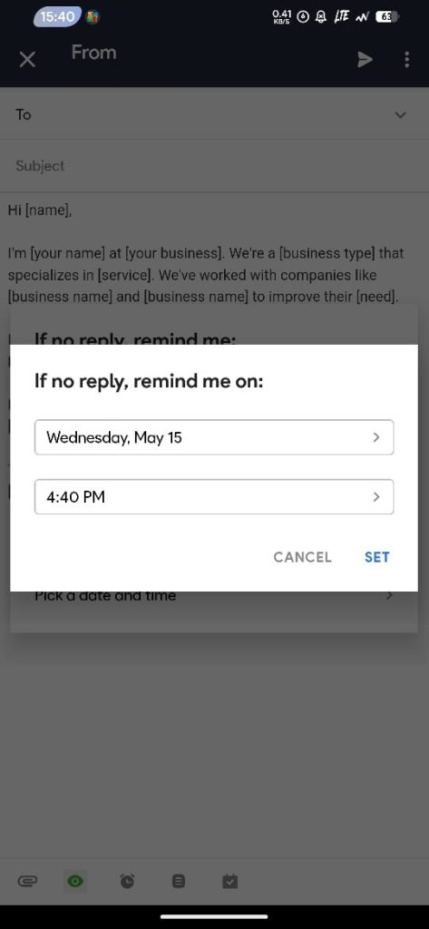 custom waktu follow up reminders titan