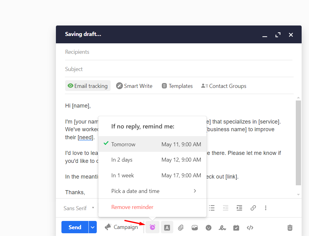 mengedit waktu follow up reminders titan