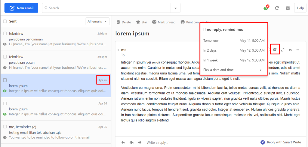 mengaktifkan follow up reminders titan pada email terkirim