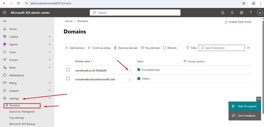 Setting Domain Microsoft 365