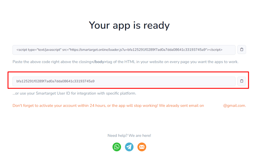 Your app is ready smartarget whatsapp