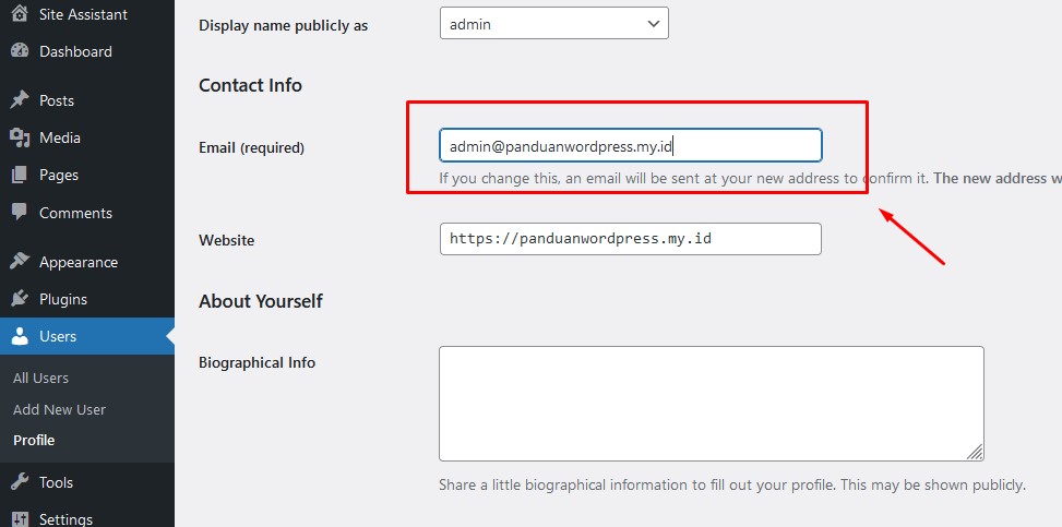 Ubah Email Pengguna dari WP Admin