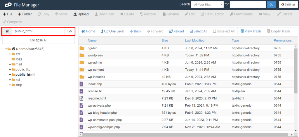 folder public html setelah file dipindahkan