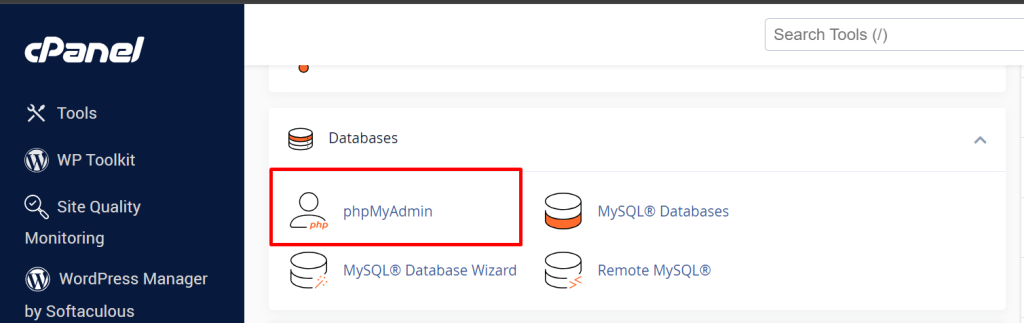 menu phpmyadmin