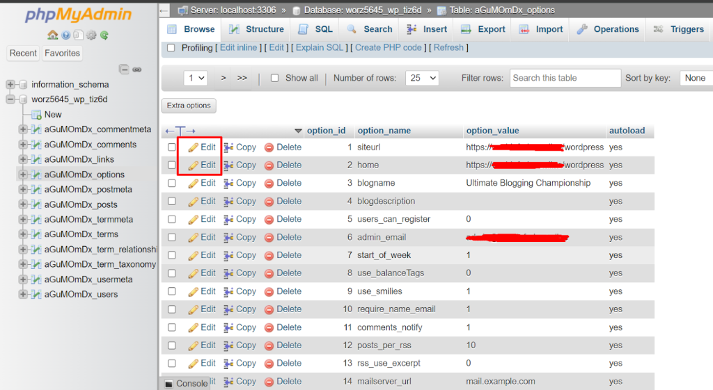 menyesuaikan nama dan siteurl website