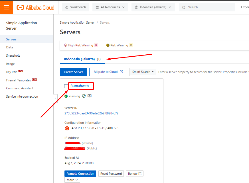 Pilih akun VPS Server yang akan dibuat Snapshot Backup