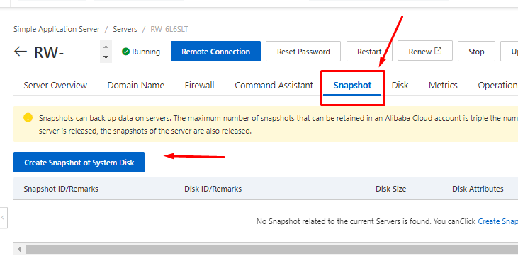 Snapshot Alibaba Cloud