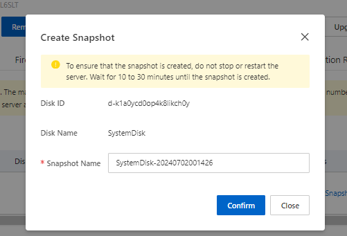 Pada kolom Snapshot Name, silahkan bisa diisikan sesuai nama backup yang diinginkan