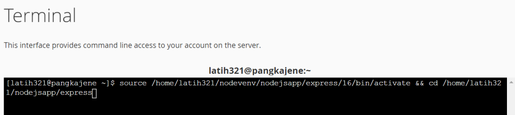 akses ke environtment aplikasi nodejs