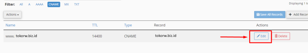 klik edit cname record
