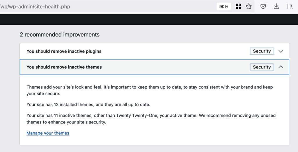 You should remove inactive themes and plugins 