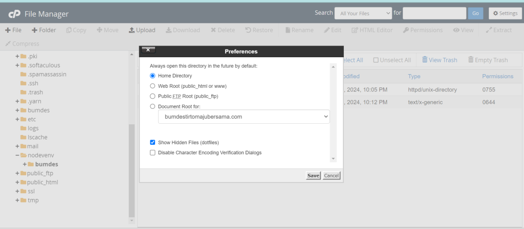 show hidden files cpanel