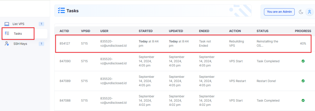 Tasks Progress Reinstall OS