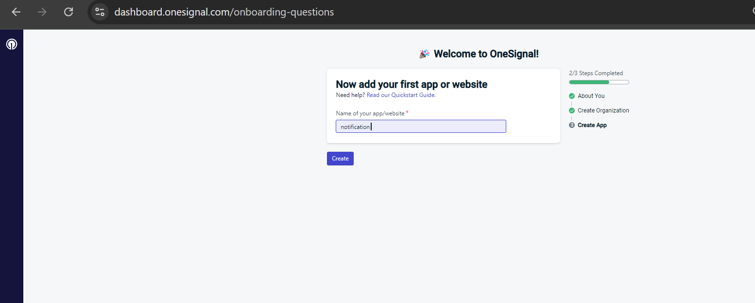 create App di onesignal | Rumahweb Journal