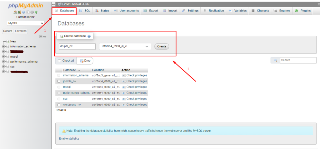 Menambahkan database baru di phpmyadmin di WampServer