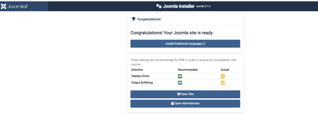 Instalasi Joomla sudah selesai dilakukan pada lokal