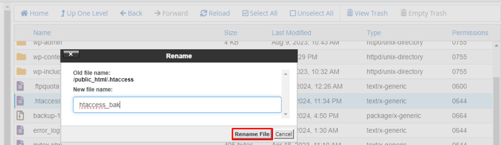 hapus file .htaccess