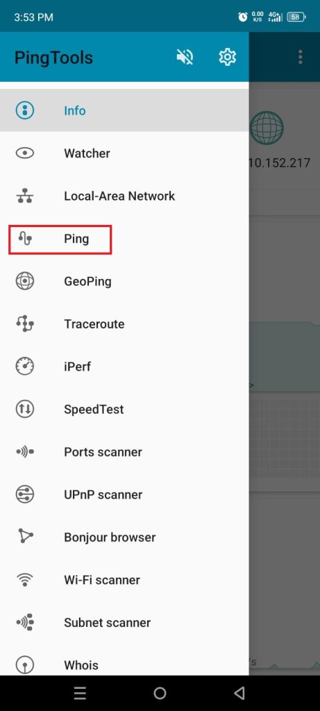 Menu PING di Pingtools