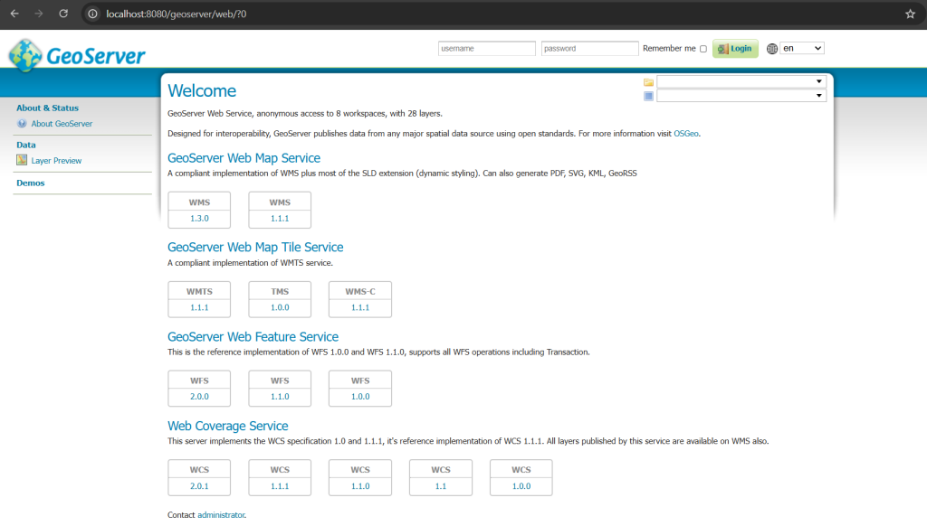 Tampilan Localhost GeoServer
