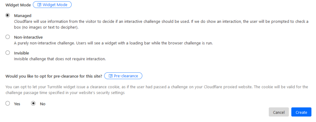 menentukan mode widget challenge. 