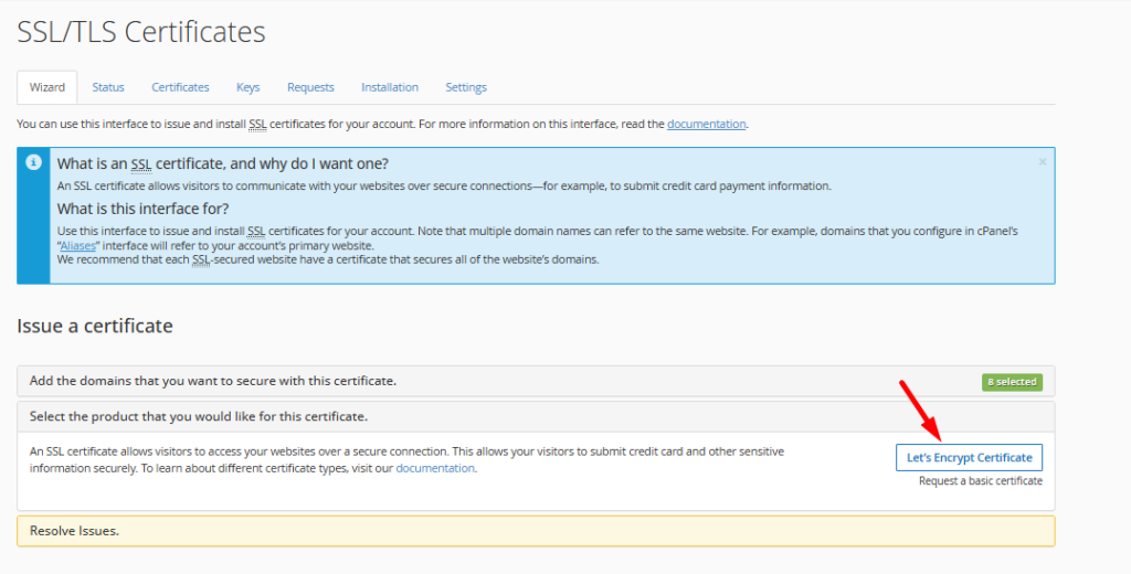 Klik tombol Lets Enrypt certificate