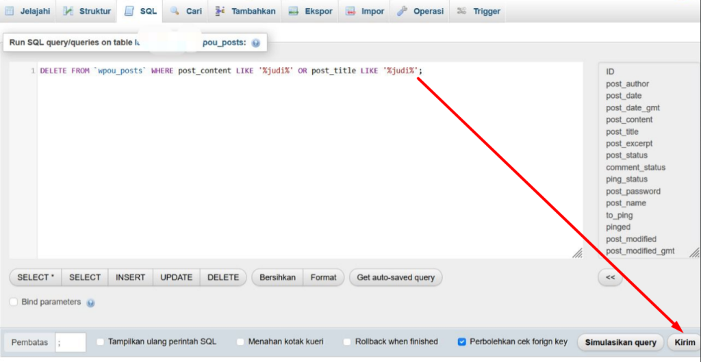 Menjalankan query database di phpmyadmin