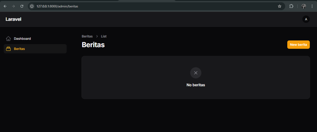 Hasil dari resource CRUD Berita