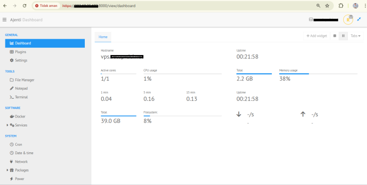 15. Tampilan dashboard Ajenti | Rumahweb Journal