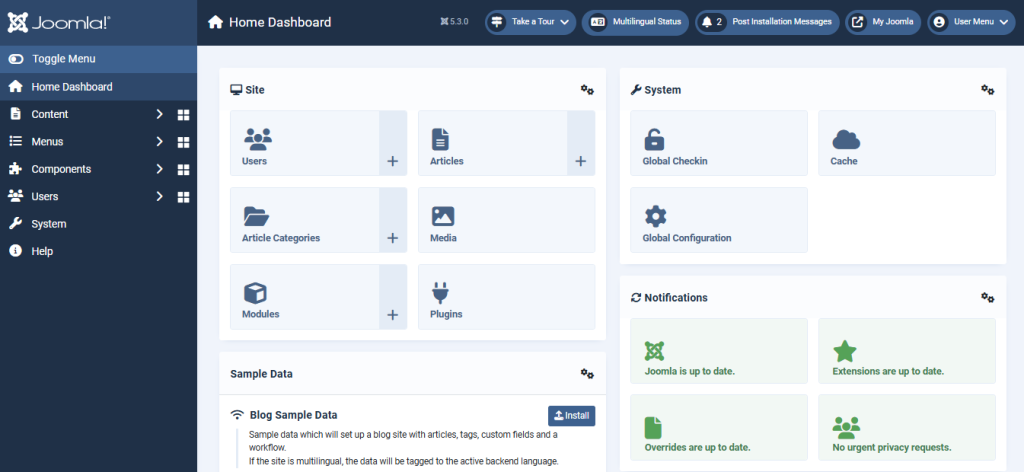 Halaman Dashboard Joomla-EN
