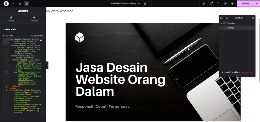 Embed html desain Canva elementor