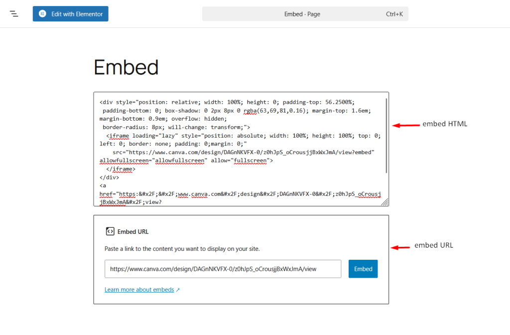 opsi embed desain Canva gutenberg