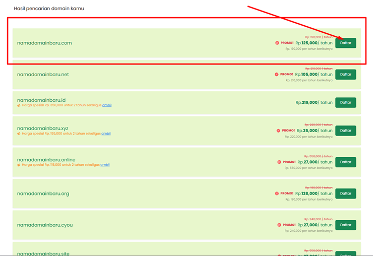 klik tombol daftar domain | Rumahweb Journal