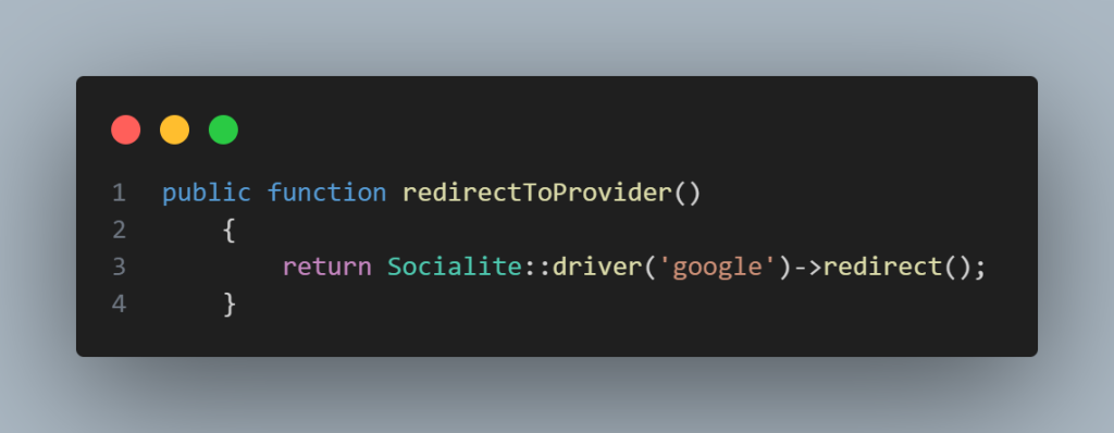 function yang mengarahkan pengguna ke penyedia OAuth