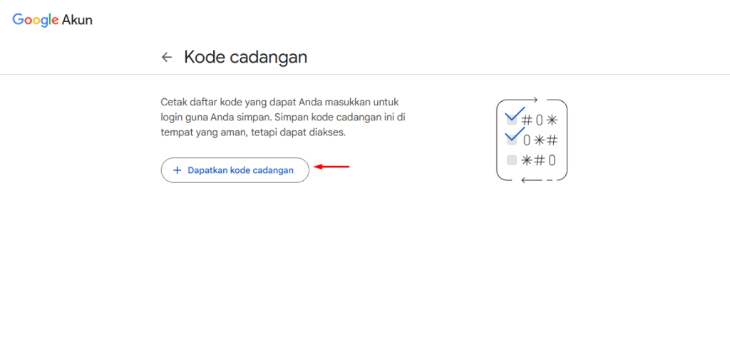 dapatkan kode cadangan