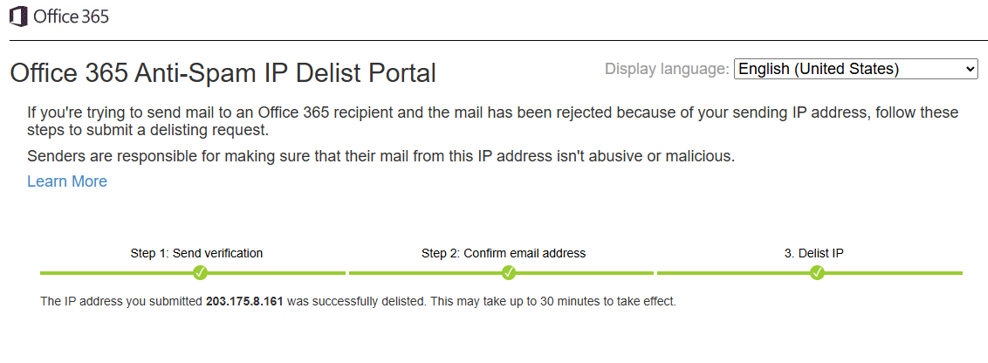 Delist IP Berhasil - Whitelist IP yang Terblokir di Microsoft