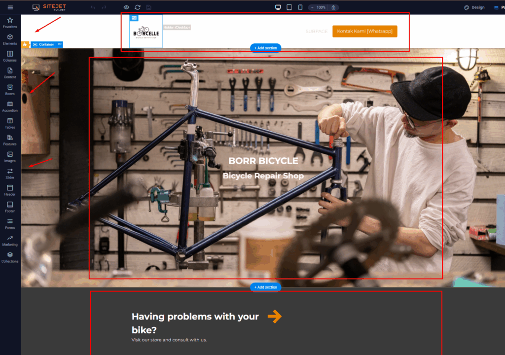 Edit templates landing page sitejet rumahweb