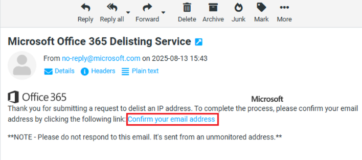 Konfirmasi Email Delist IP