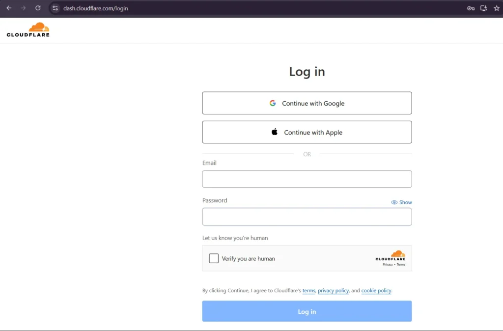 Login ke Akun CloudFlare